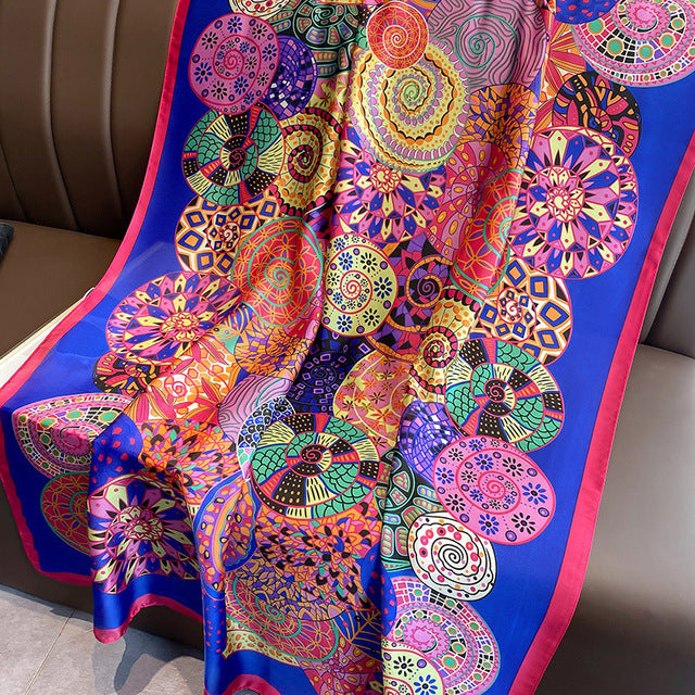 Women Silk Handmade Large Square Scarfs