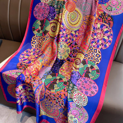 Women Silk Handmade Large Square Scarfs