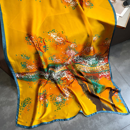 Women Silk Handmade Large Square Scarfs