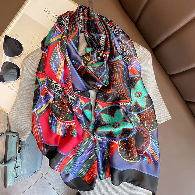 Women Silk Handmade Large Square Scarfs
