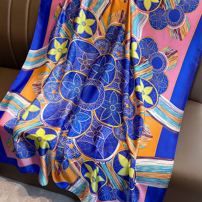 Women Silk Handmade Large Square Scarfs
