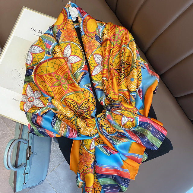 Women Silk Handmade Large Square Scarfs