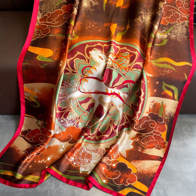 Women Silk Handmade Large Square Scarfs