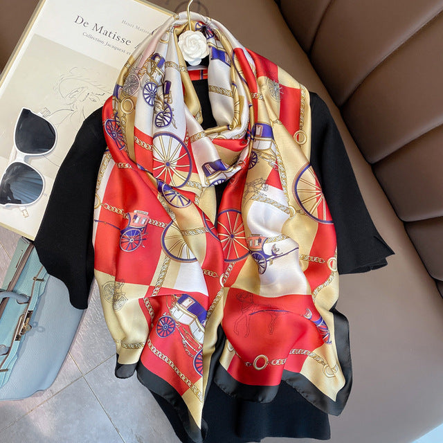 Women Silk Handmade Large Square Scarfs