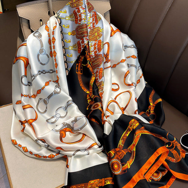 Women Silk Handmade Large Square Scarfs
