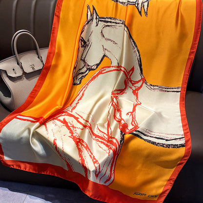 Women Silk Handmade Large Square Scarfs