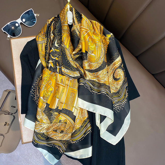 Women Silk Handmade Large Square Scarfs