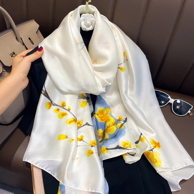 Women Silk Handmade Large Square Scarfs