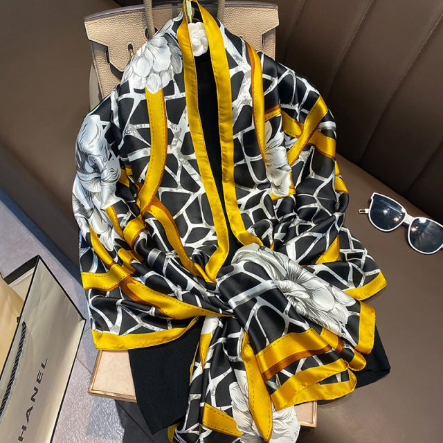 Women Silk Handmade Large Square Scarfs