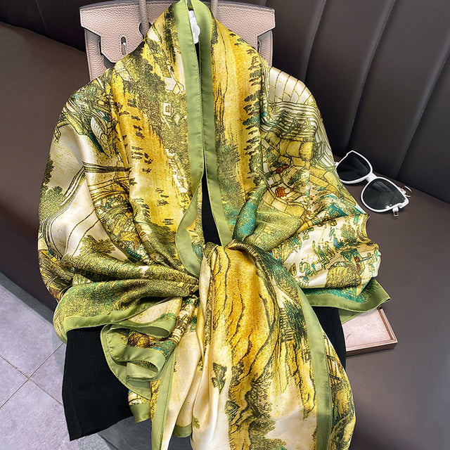 Women Silk Handmade Large Square Scarfs