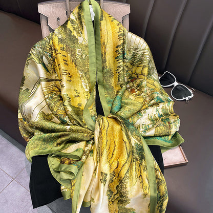 Women Silk Handmade Large Square Scarfs