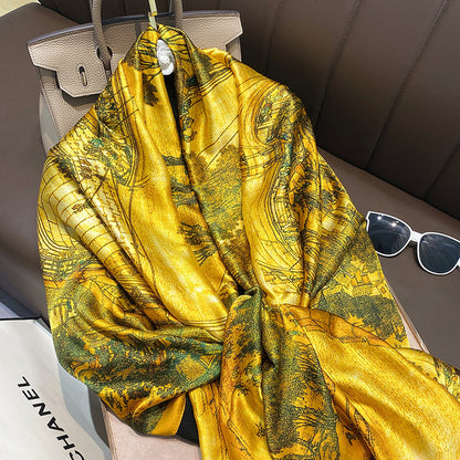 Women Silk Handmade Large Square Scarfs