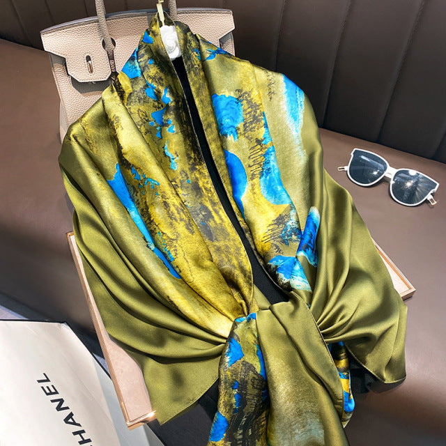 Women Silk Handmade Large Square Scarfs