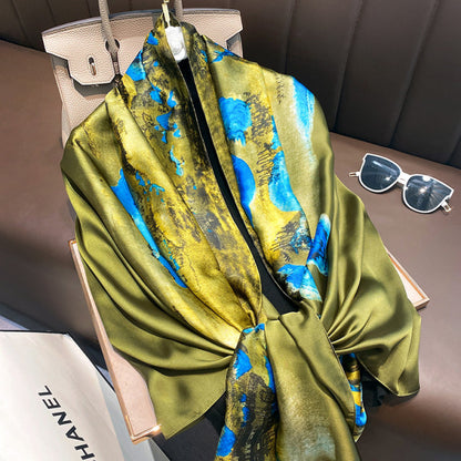 Women Silk Handmade Large Square Scarfs