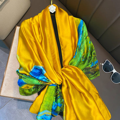 Women Silk Handmade Large Square Scarfs