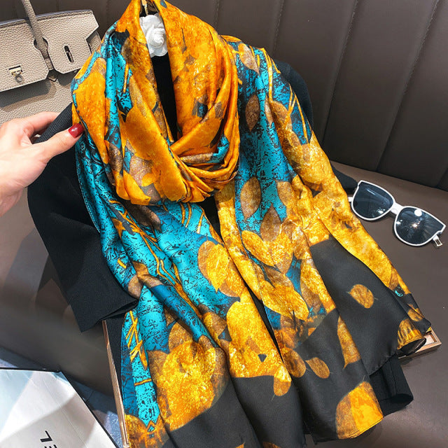 Women Silk Handmade Large Square Scarfs