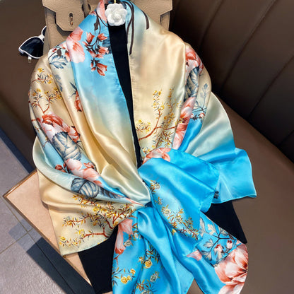 Women Silk Handmade Large Square Scarfs