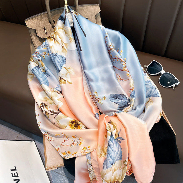 Women Silk Handmade Large Square Scarfs