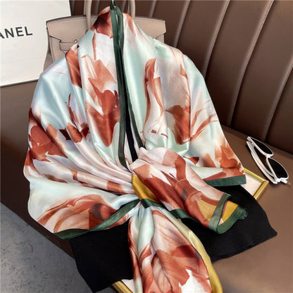 Women Silk Handmade Large Square Scarfs