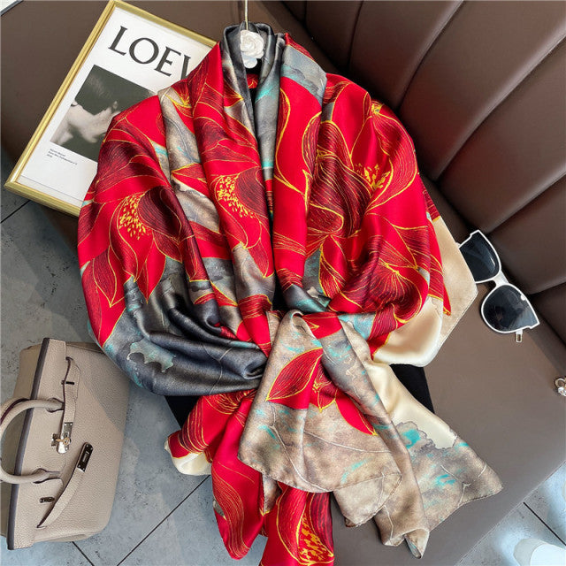 Women Silk Handmade Large Square Scarfs