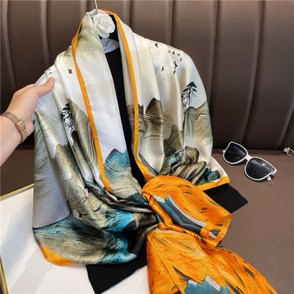 Women Silk Handmade Large Square Scarfs
