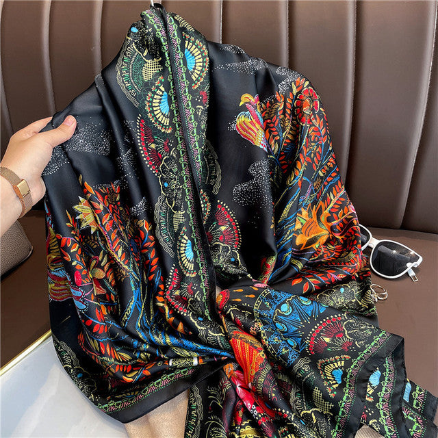 Women Silk Handmade Large Square Scarfs