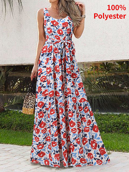 Women Maxi Sexy Sleeveless Print Party Dress