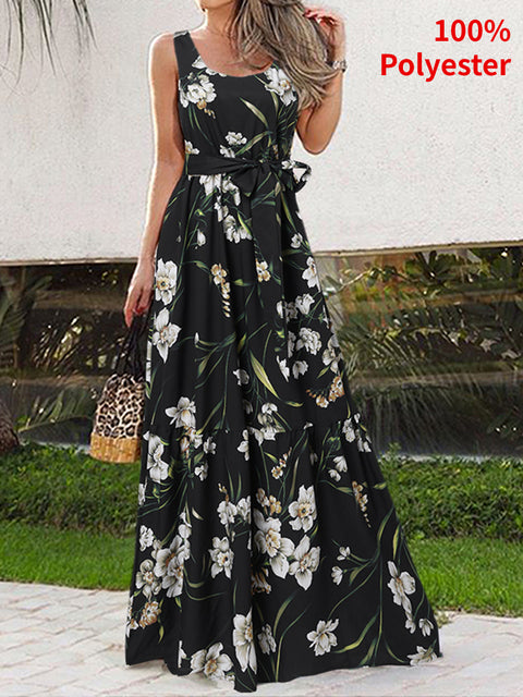 Women Maxi Sexy Sleeveless Print Party Dress
