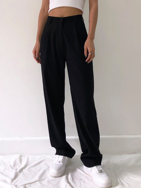 Women High Waist Casual Office Wide Loose Leg Pants
