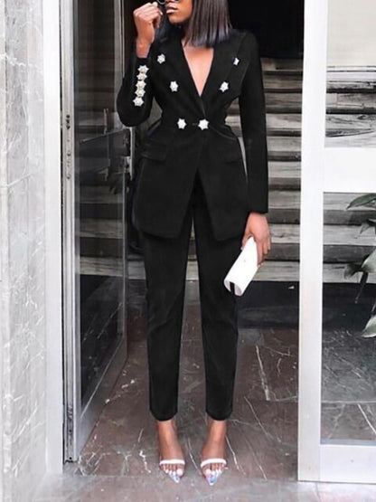 Women Elegant Two-Piece Casual Blazer Chic Office Set