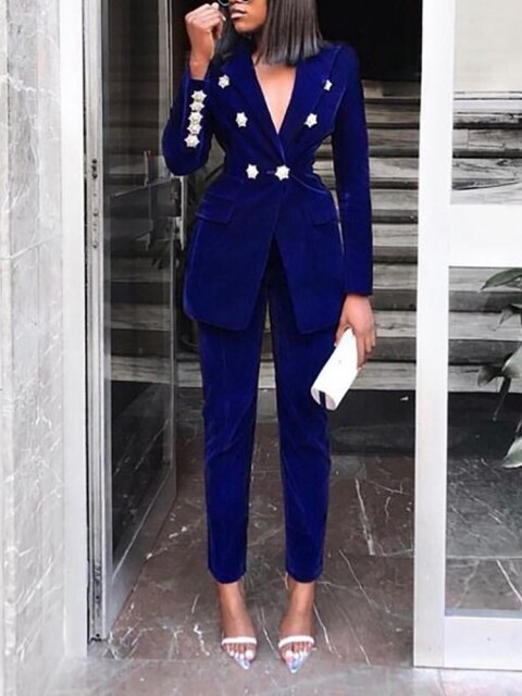 Women Elegant Two-Piece Casual Blazer Chic Office Set