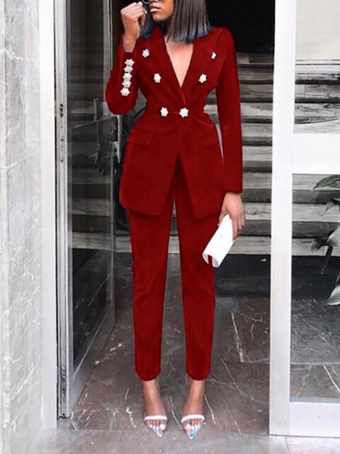 Women Elegant Two-Piece Casual Blazer Chic Office Set