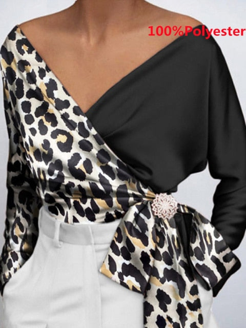 Women Fashion Elegant Solid Sexy V Neck Long Sleeve Top