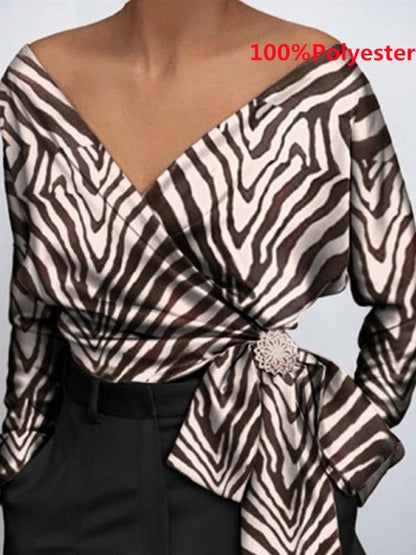 Women Fashion Elegant Solid Sexy V Neck Long Sleeve Top