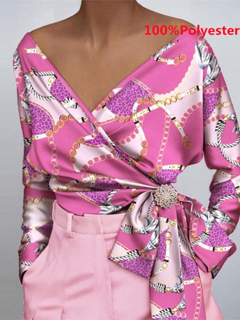 Women Fashion Elegant Solid Sexy V Neck Long Sleeve Top