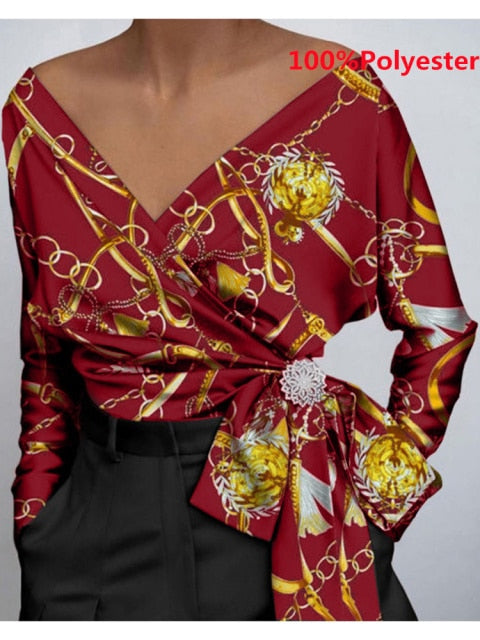 Women Fashion Elegant Solid Sexy V Neck Long Sleeve Top