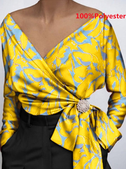 Women Fashion Elegant Solid Sexy V Neck Long Sleeve Top