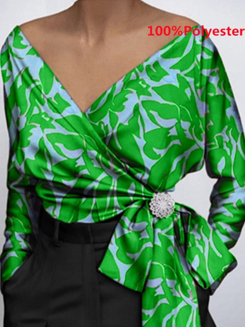 Women Fashion Elegant Solid Sexy V Neck Long Sleeve Top