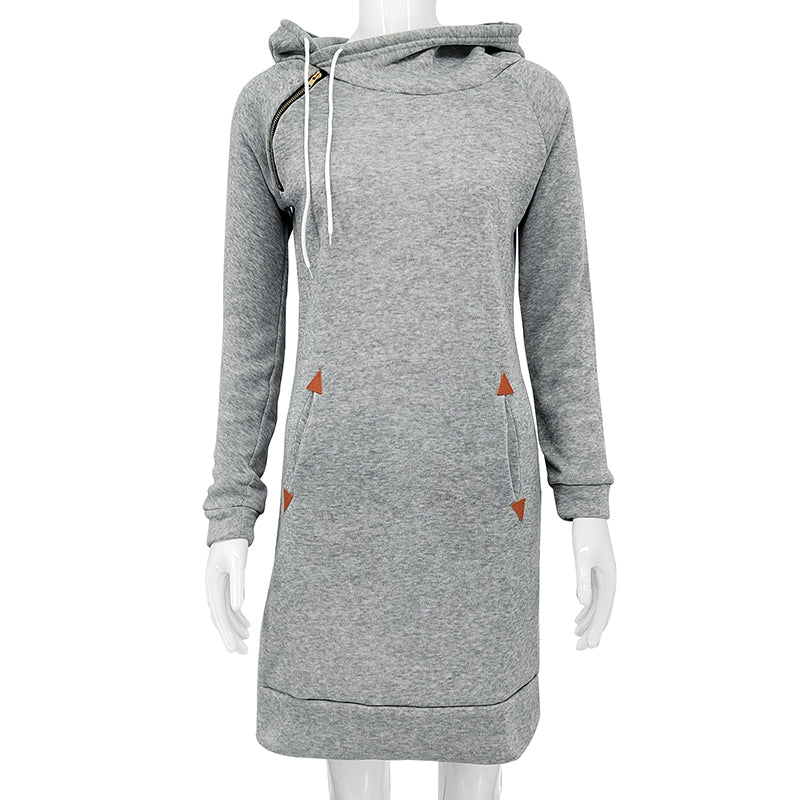 Women Knee-Length Hooded Long Sleeve Dress