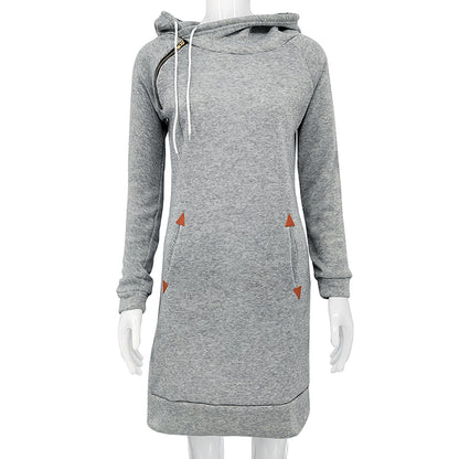 Women Knee-Length Hooded Long Sleeve Dress