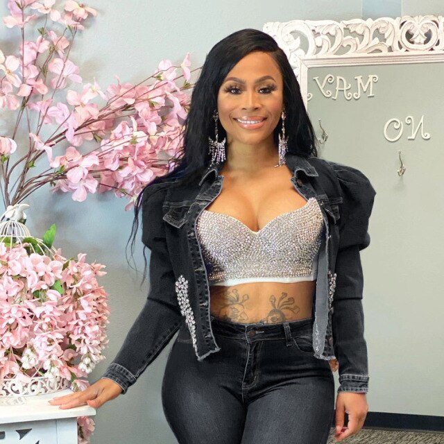 Women Casual Rivet Ripped Slim Long Sleeve Denim Jacket