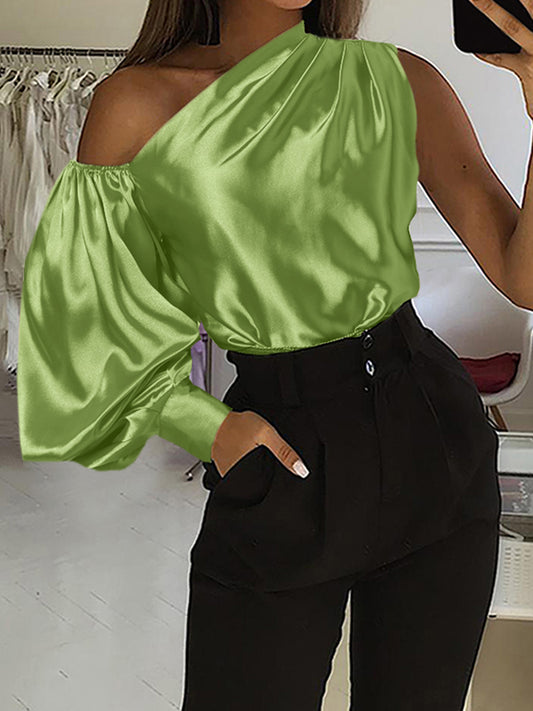 Women Casual Satin One Shoulder Blouse