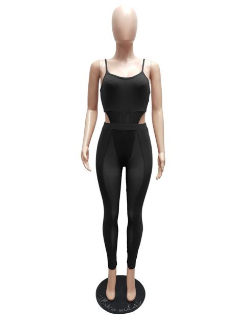 Women Mesh Sheer Spliced Two Piece Set