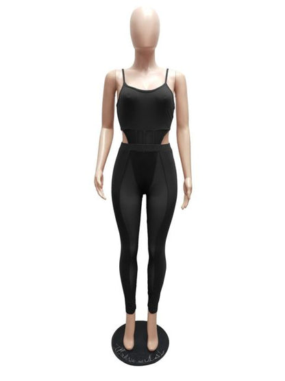 Women Mesh Sheer Spliced Two Piece Set