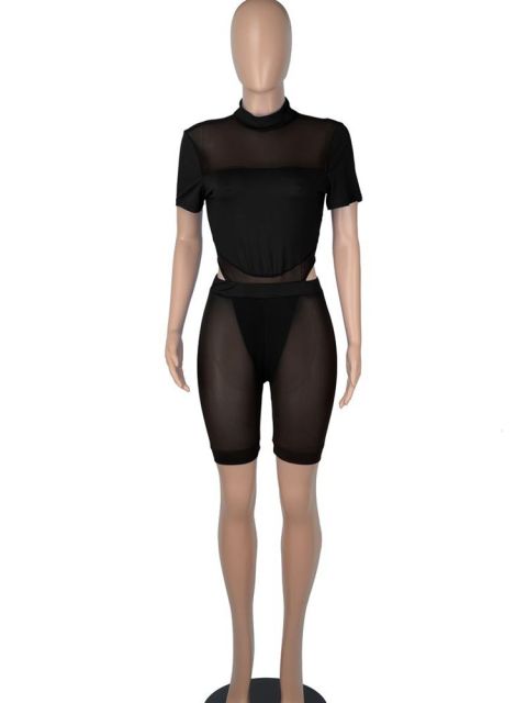 Women Mesh Sheer Spliced Two Piece Set