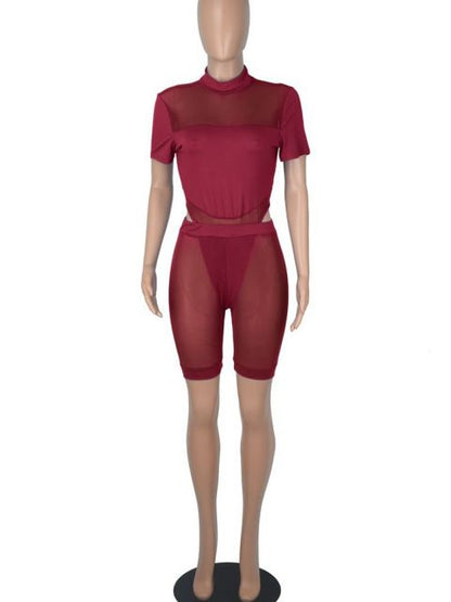 Women Mesh Sheer Spliced Two Piece Set