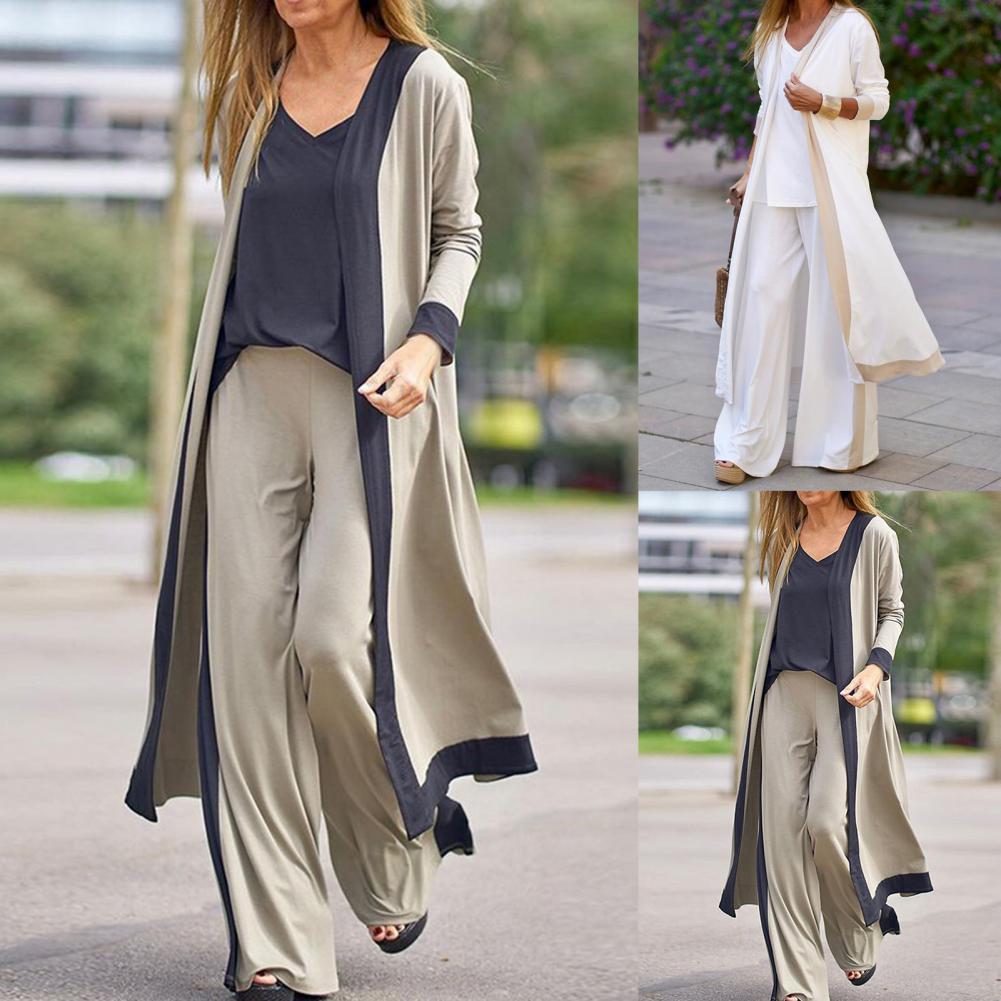 Stylish Cardigan Coat Sling Top Pants Homewear Set Three-Piece Women Outfit