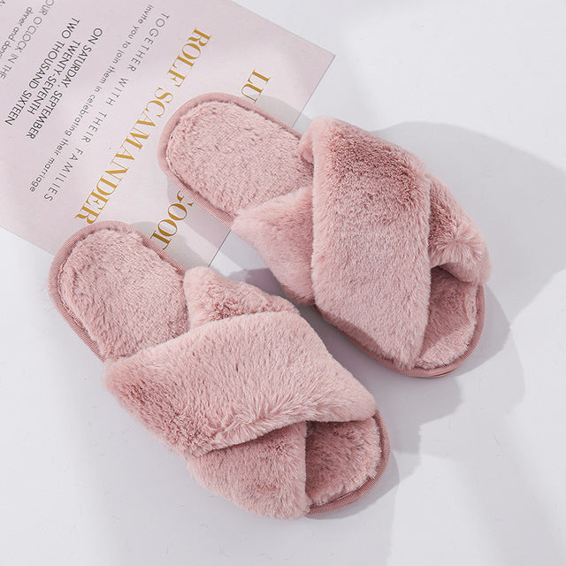 Women Faux Fur Fashion Warm Slippers
