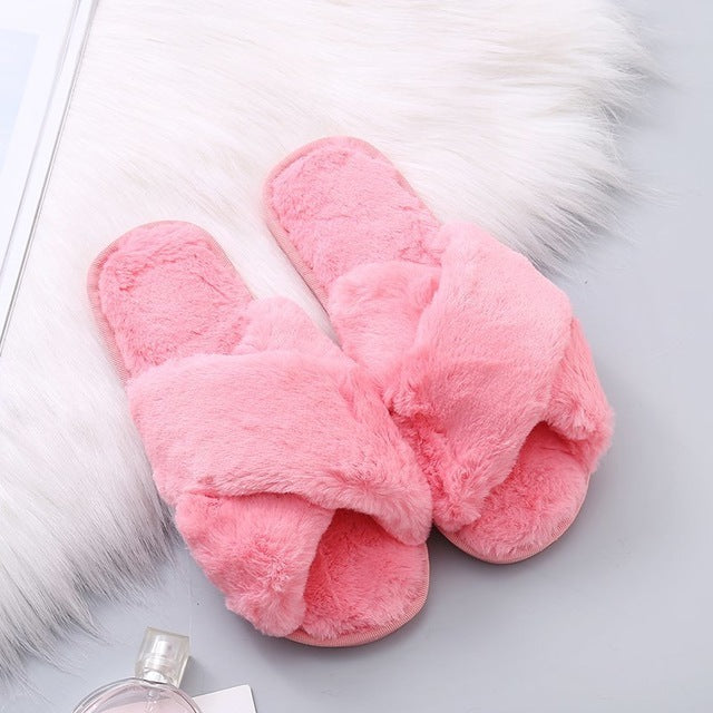 Women Faux Fur Fashion Warm Slippers