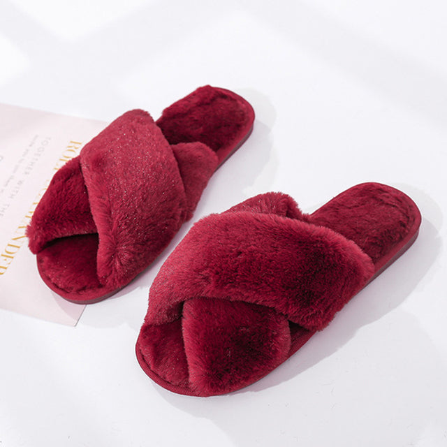Women Faux Fur Fashion Warm Slippers